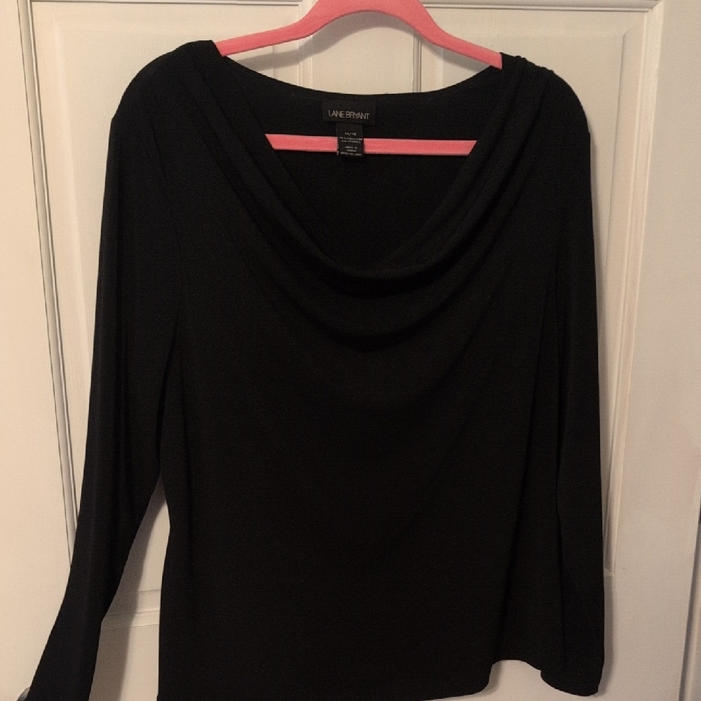 Lane Bryant Black Draped Neck Blouse